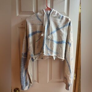 Tie-Dye Cropped Hoodie - Blue and Cream